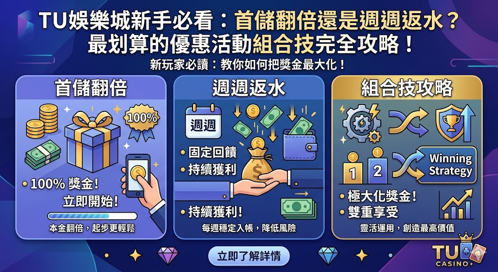 TU娛樂城新手必看：首儲翻倍還是週週返水？最划算的優惠活動組合技完全攻略！