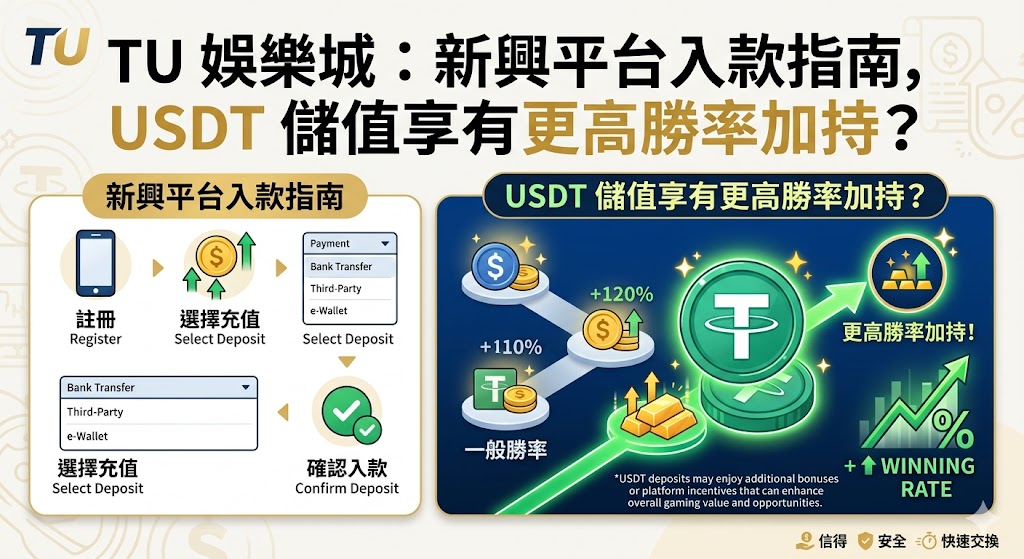 作為市場上備受矚目的新興平台，TU 娛樂城（優塔娛樂城）憑藉全亞洲首創的 USDT 結算機制，為玩家打造了極速且安全的入款體驗。本指南詳細解析如何利用加密貨幣避開銀行端審核，實現秒級到帳，讓資金運用更具彈性。許多資深玩家指出，選擇 USDT 儲值不僅能享有專屬的百分比回饋加碼，更因其交易隱密與不受時空限制的特性，讓玩家能第一時間參與賠率最佳的體育賽事或高返水電子遊戲，變相提升了整體的勝率加持。透過掌握 TU 娛樂城的儲值技巧與限時活動，新手也能在 2026 世界盃等大型賽事中搶佔先機。這種結合現代金融與頂級娛樂的入金方式，不僅大幅降低了交易成本，更讓每一筆本金都能發揮最大效益，成為你在博弈戰場上最強大的後援。