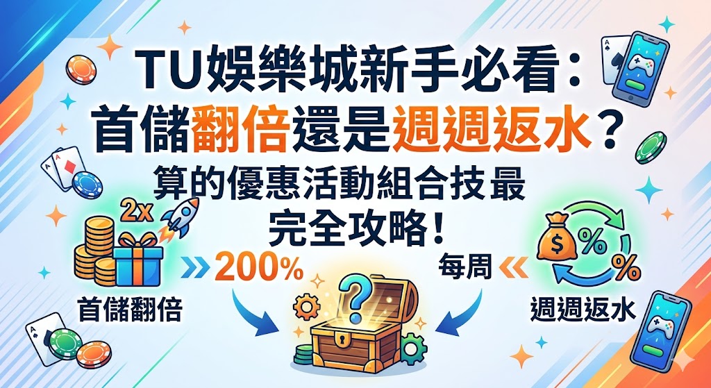 TU 娛樂城針對新註冊玩家推出了極具吸引力的福利組合，但面對琳瑯滿目的活動，如何搭配才能獲取最高價值？本文專為新手玩家量身打造，深度評析「首儲翻倍禮金」與「週週高額返水」的優劣勢，並傳授一套能讓獎勵最大化的活動組合技。我們會詳細拆解各項優惠的領取條件，教您如何利用首儲的高倍率回饋作為起手勢，再配合固定的週返水機制來建立長期的投注優勢，有效降低實質投注成本。除了計算公式的拆解，攻略中更包含了不同遊戲種類的流水達成技巧，幫助您在滿足提領要求的同時，還能穩定鎖定獲利。如果您希望在 TU 娛樂城的第一步就領得比別人多、贏得比別人穩，這份最划算的優惠完全攻略絕對是不容錯過的必讀聖經，讓您從小資起步輕鬆實現本金翻倍的夢想。